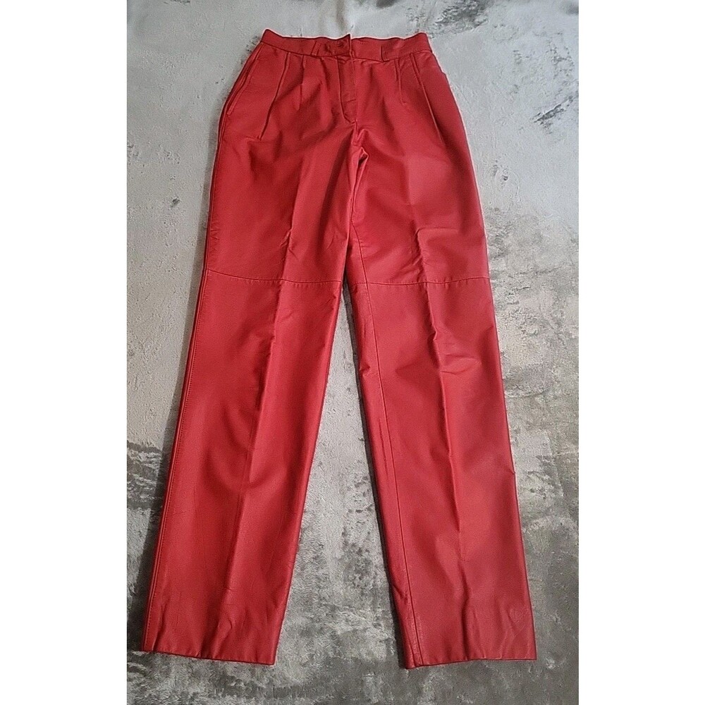 Pia Rucci Genuine Leather Pant Size 6 Lipstick Red 80s High Waist Luxury